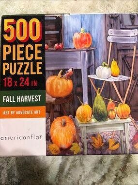 500 Piece 'Fall Harvest' Puzzle Americanflat Orange Pumpkin Artwork activities